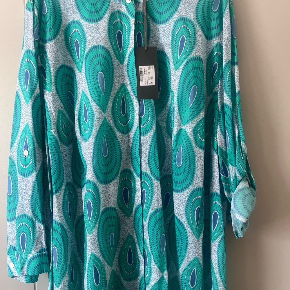 Ulla Popken Teal and Blue Patterned Blouse